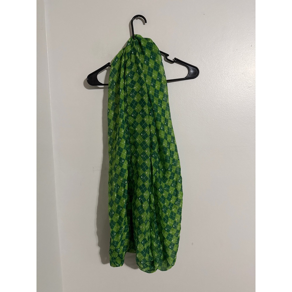 Green Argyle Shamrock St Patricks Day Scarf Sheer Lightweight LH6331